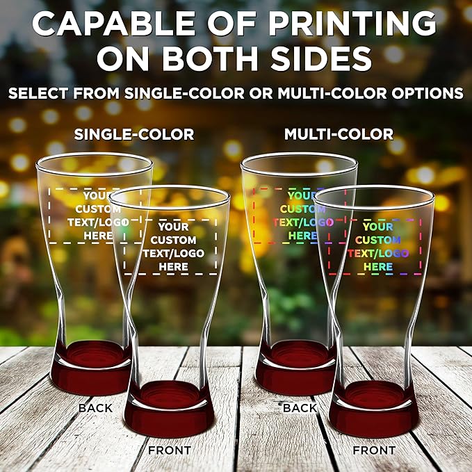 Custom Pilsner Glasses 13.25 oz. Set of 48, Personalized Bulk Pack - Made in the USA, Perfect for Hotels, Restaurants, Bars and Even Party Favors - Red