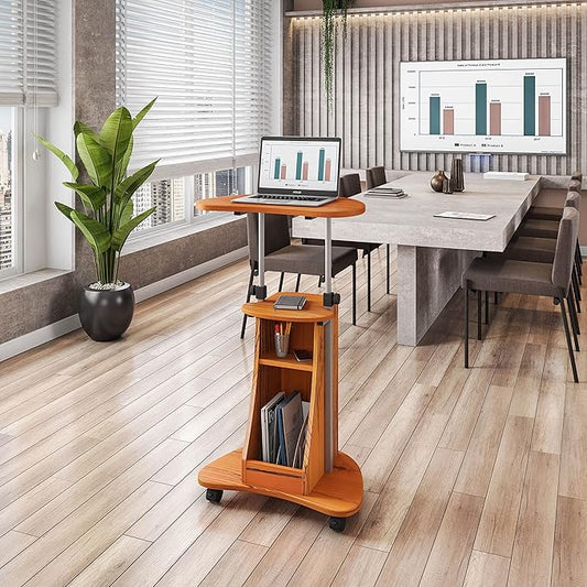Adjustable Height Laptop Cart With Storage. Color: Woodgrain