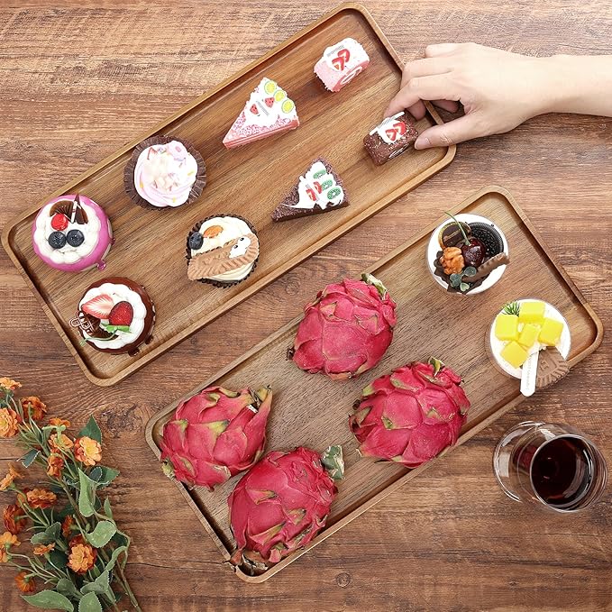 1 pcs 15.7" x 7" Large Solid Acacia Wood Serving Tray Rectangular Wooden Serving Platter Natural Wooden Board for Bar Coffee Party