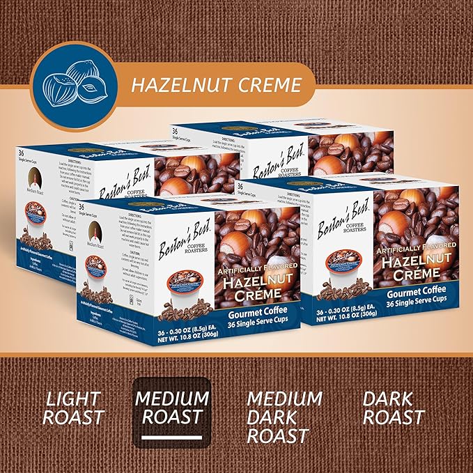 Boston’s Best - Hazelnut Creme Flavored Coffee, Delicious Gourmet Compatible with Keurig Coffee Maker, 1 Count (144 Single Serve Cups)
