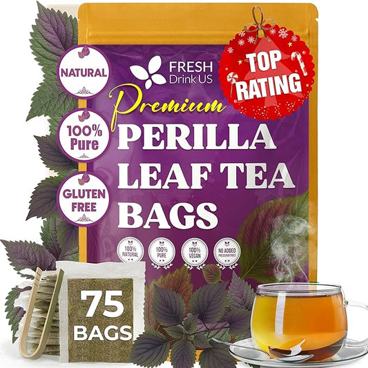 FreshDrinkUS, Premium Perilla Leaf Tea – 75 Tea Bags | 100% Pure Perilla Leaves | Caffeine-Free, Non-GMO, Natural Packaging | Herbal Tea Bags for Daily Enjoyment. Gluten-Free. Sugar-Free. Vegan