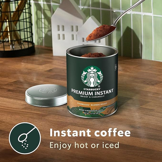 Starbucks Premium Instant Coffee, Starbucks Blonde Roast Coffee, Arabica Beans, Three 3.17 oz Tins