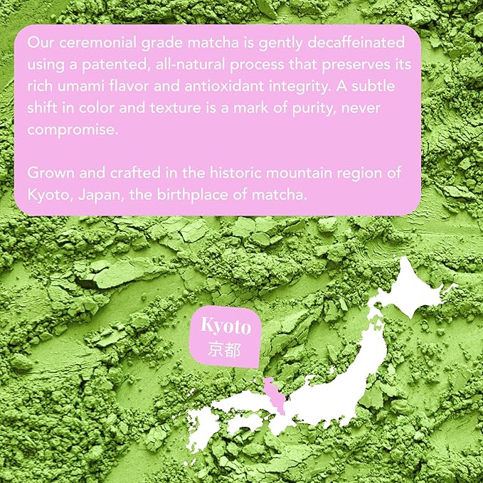 Caff Off Decaf Strawberry Matcha Green Tea Powder From Japan – 1.06 oz / 30 g – Ceremonial Grade & Sugar-Free – No Fillers or Milk Powders – Naturally Decaffeinated Without Chemicals – Tested for Heavy Metals – First Harvest, Shade-Grown & Caffeine-Fre...