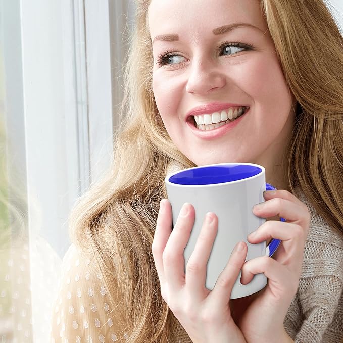 DISCOUNT PROMOS Ceramic Latte Coffee Mugs by Albany 13 oz. Set of 10, Bulk Pack - Perfect for Coffee, Tea, Espresso, Hot Cocoa, Other Beverages - Cobalt Blue