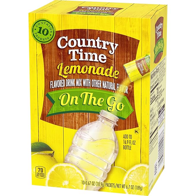 Country Time Lemonade Naturally Flavored with other natural flavor On-The-Go Powdered Drink Mix, 60 ct Packs, 6 Boxes, 10 ct Packets