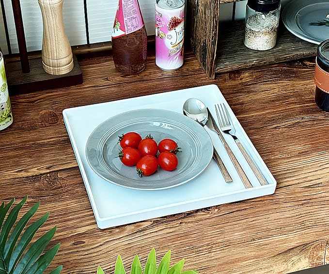 White Square Tray 11 Inch - 3 Pack Plastic Serving Tray, Multi-Purpose Decorative Tray for Bathroom Countertop, Dresser, Ottoman & Coffee Table, Vanity Tray for Jewelry & Makeup, White