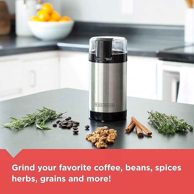 BLACK+DECKER Touch Coffee Grinder,2/3 Cup Coffee Bean Capacity,Spice Grinder,Touch Push-Button Control -150 Watts -Stainless Steel Blades,(Pack of 4)