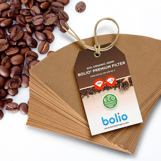 Premium No. 2 Unbleached Coffee Filters - 100ct Heavy-Weight 54g Japanese Paper for V60 & Pour Over - Virgin Pulp & 50% Hemp Fibers - Zero-Odor - Double Reinforced Seams - 3rd Wave Filters