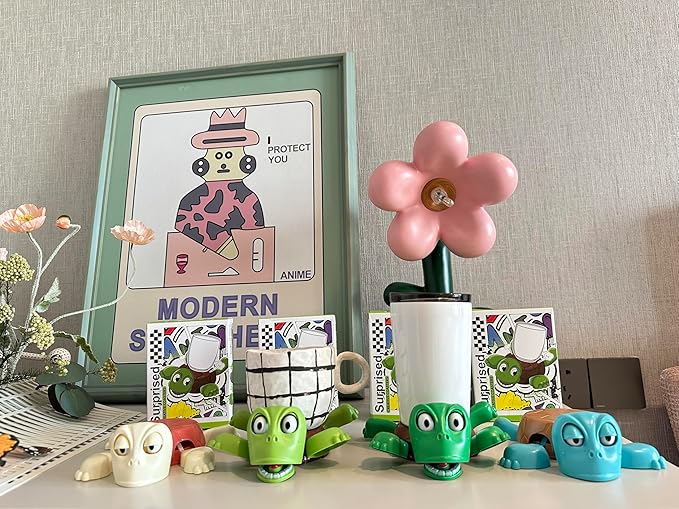 JOD® Turtle Cup Holder,Turtle Coaster with Funny Expression, 4 PCs Cup Holder with Liftable Limbs & Expressive Face for Turtles,Tortoise Lover Gag Gifts Home Decor(4pc-Light Green Green Blue Pink)
