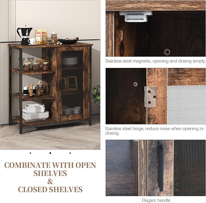 LVSOMT Mini Coffee Bar Cabinet with Storage, 27.5'' Small Kitchen Bar Table, Cute Corner Bar Cabinet for Tea, Buffet Sideboard Cabinet for Dining Room, Farmhouse Coffee Station for Wine (Brown)