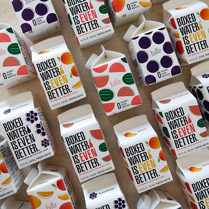 Boxed Water 8.5 oz. (24 Pack) – Blackberry in Boxes, BPA-Free, Refillable Cartons, Sustainable Alternative to Premium Plastic Bottled Water, Mini Water for Kids