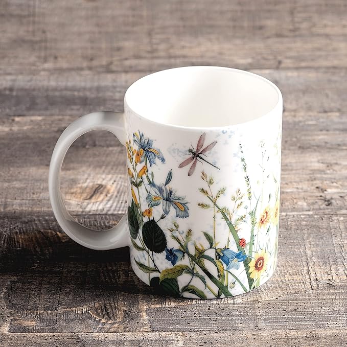 Maison d' Hermine Coffee Mug with Handles Fine Bone China Mugs Pack of One Tea Cups for Hot Beverages Cappuccino Latte Home Restaurant Office Perfect for Gift (Fleurs De Mai - Prairie, 15 Ounce)