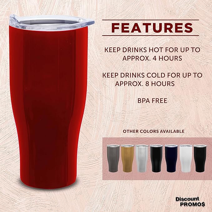 DISCOUNT PROMOS Stainless Steel Grip Travel Mugs 27 oz. Set of 10, Bulk Pack - Perfect for Coffee, Soda, Other Hot & Cold Beverages - Red