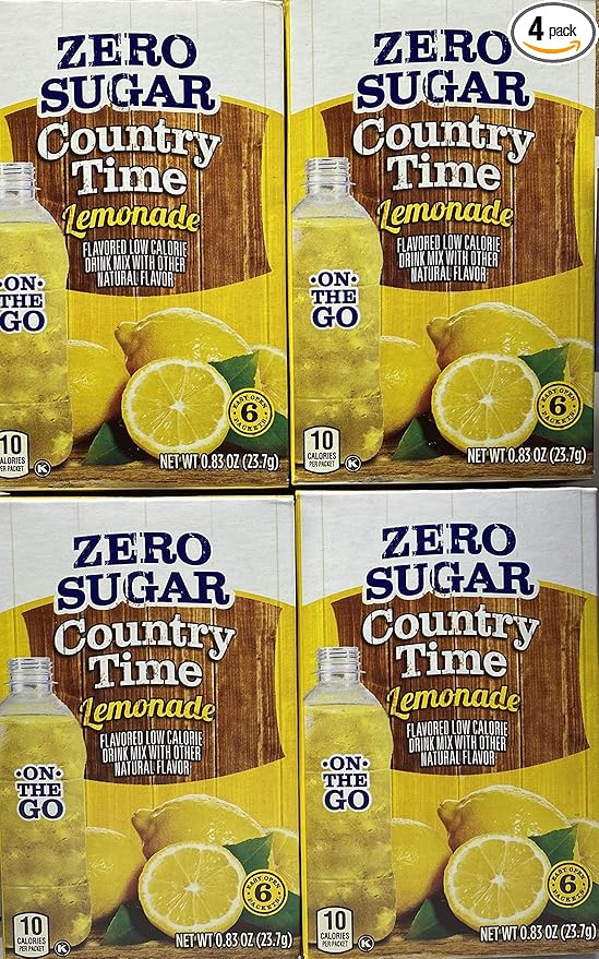 Country Time Lemonade Sugar Free On the Go! 6 Packets Powder (pack of 4) Gluten Free