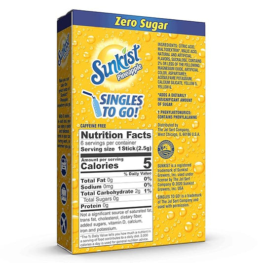 Sunkist Soda Pineapple Singles To Go Drink Mix, 0.53 OZ, 6 Count (Pack of 12)