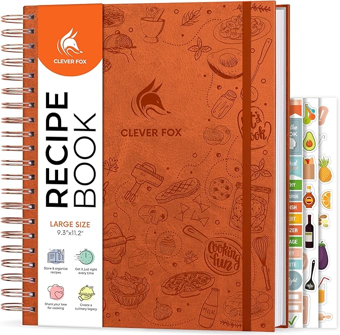 Clever Fox Recipe Book Spiral – Blank Family Cookbook – Empty Cooking Journal – Notebook Organizer to Write In Recipes – Large (Orange)