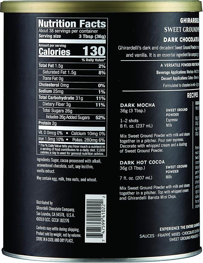 Ghirardelli Dark Chocolate & Cocoa Sweet Ground Powder, 3 lb Can