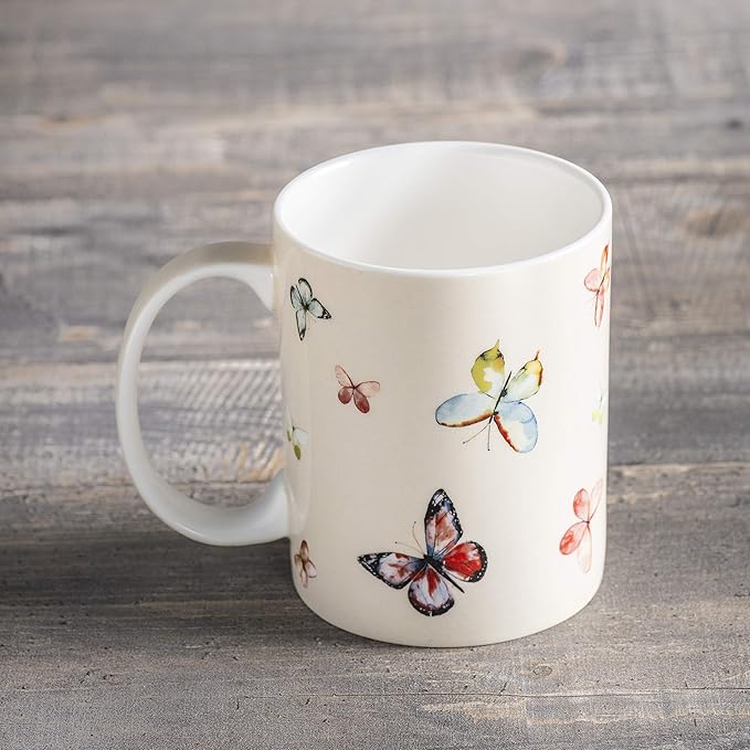 Maison d' Hermine Coffee Mug with Handles Fine Bone China Mugs Pack of One Tea Cups for Hot Beverages Cappuccino Latte Home Restaurant Office Perfect for Gift (Botanical Fresh - Butterflies, 15 Ounce)