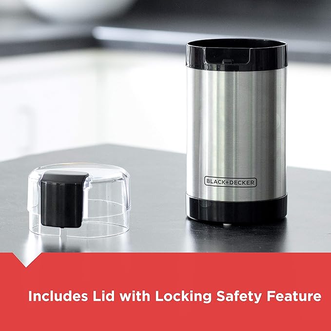 BLACK+DECKER Touch Coffee Grinder,2/3 Cup Coffee Bean Capacity,Spice Grinder,Touch Push-Button Control -150 Watts -Stainless Steel Blades,(Pack of 4)
