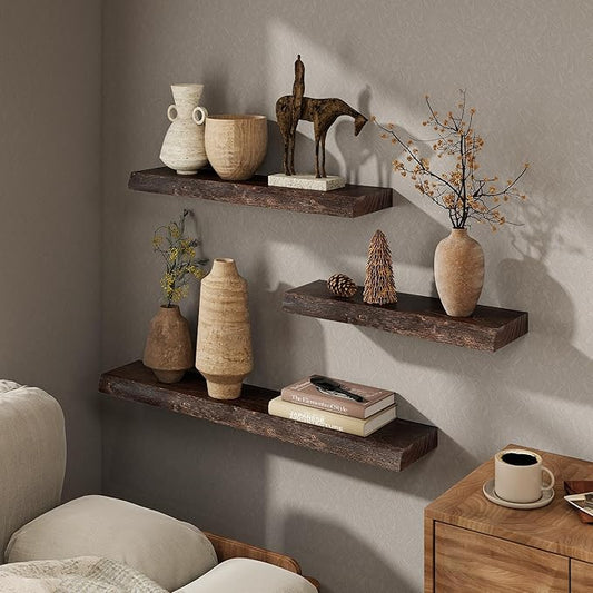 Marsmiles 40 inch Floating Shelves for Wall Elm Wood Live Edge Shelves Wall Mounted|Rustic Long Floating Shelves with Invisible Bracket for Bathroom Living Room Kitchen|Walnut, 1 Pack