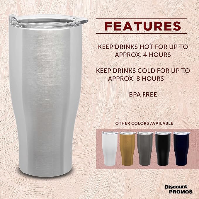 DISCOUNT PROMOS Stainless Steel Grip Travel Mugs 27 oz. Set of 10, Bulk Pack - Perfect for Coffee, Soda, Other Hot & Cold Beverages - Silver