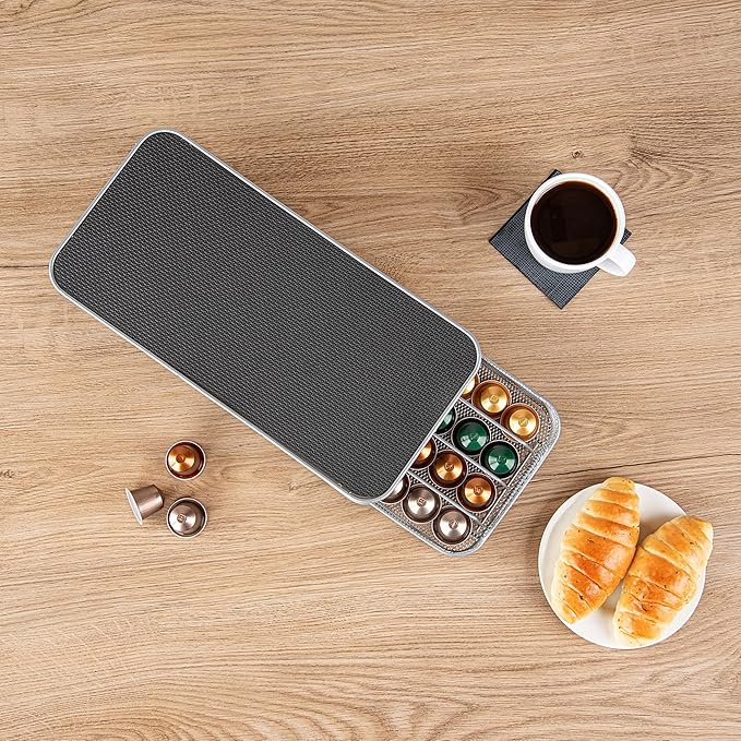 Restaurantware Restpresso 14.8 x 7.3 x 2.4 Inch Coffee Capsule Drawer 1 Heavy-Duty Pod Drawer - Holds 40 Nespresso Capsules Grip Top Iron Espresso Pod Organizer Mesh Tray Pods Not Included
