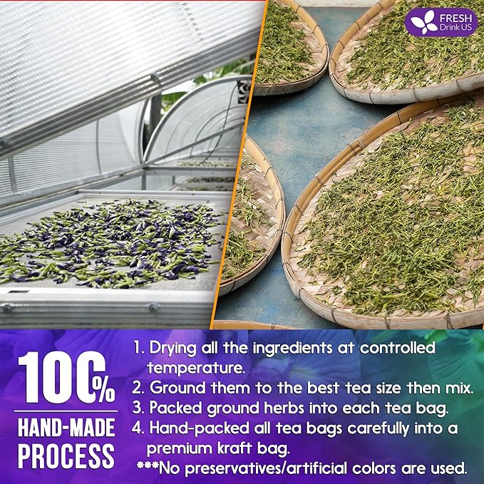 FreshDrinkUS, Clarity Calm Butterfly Pea Flower Tea – 60 Tea Bags Herbal Blend of Butterfly Pea Flower, Rosemary, Moringa, Lemongrass & Licorice Root – Caffeine-Free. Sugar-Free. Gluten-Free. Vegan