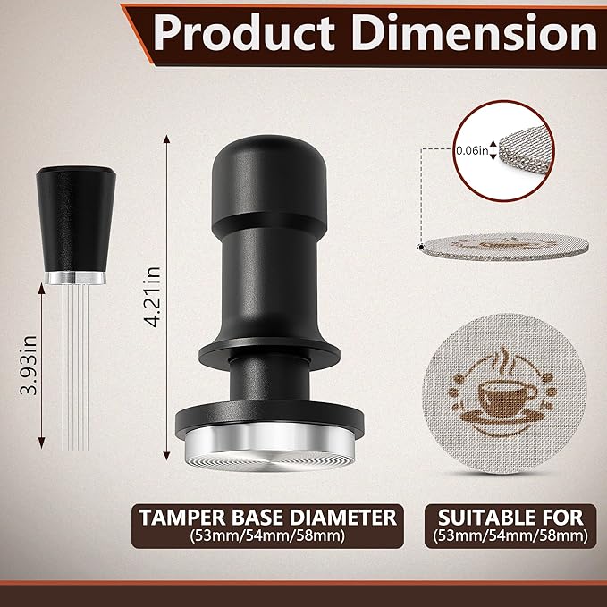 Espresso Tamper 58mm – Fits E61 Portafilter – Compatible With Rocket, Gaggia Classic, Rancilio Silvia, ECM, Profitec, La Marzocco – Spring Loaded Calibrated Self Leveling Coffee Tamper Tool