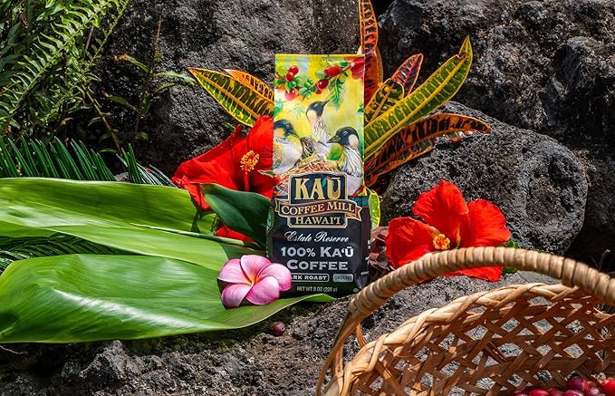 Ka'u Coffee Mill Estate Reserve Dark Roast Ground Coffee - Rich Chocolate Notes - Pure Ka'u Coffee - Specialty Roast - Handpicked Hawaii Grown Arabica Beans - Gourmet Small Batch - 8oz