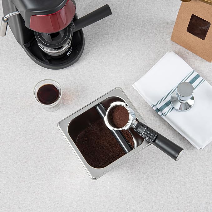 Restaurantware Restpresso 6.9 x 6.4 x 4 Inch Knock Box 1 Deep Tamp Box - Built-In Knock Bar Dishwashable Stainless Steel Barista Knock Box Durable For Coffee And Espresso Grounds