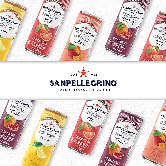 Sanpellegrino Zero Grams Added Sugar Italian Sparkling Drinks, Sparkling Peach Clementine Beverage, 24 Pack of 11.15 Fl Oz Cans