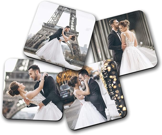 Smile Art Design Upload 6 Images Custom Coaster Print with Your Photos 6 Piece Set Glossy Vibrant Hardboard Personalized Photo Collage Picture Photo Prints Personalized Gifts Wedding Gift Decoration