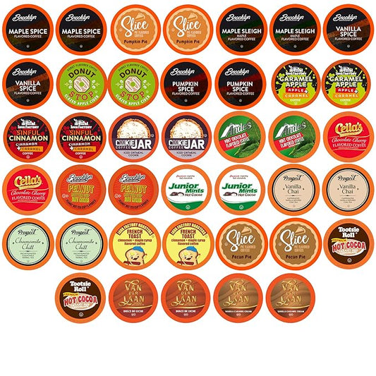 Two Rivers Coffee Single Serve Sampler Pack for Keurig K-Cup Brewers, Assorted Fall Flavors(Coffee, Cocoa, Tea), 40 Count