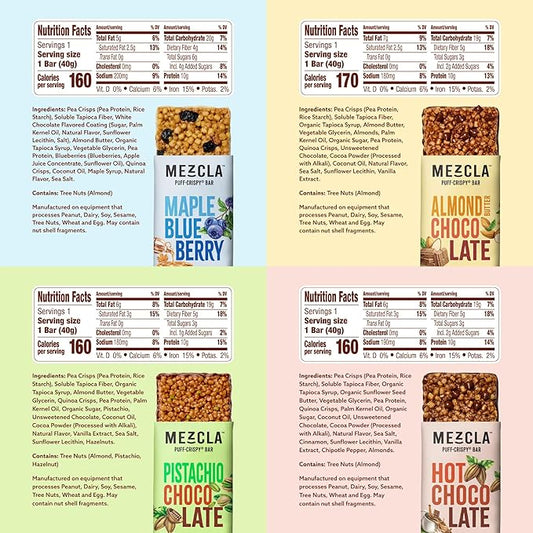 Mezcla Puff Crispy Protein Bars, Gluten Free & Vegan Protein Bars, 10g Protein, Alt for Crispy Rice Treat, Granola Bars & Breakfast Bars, Healthy Snacks for Adults, Variety Pack, 8 Count