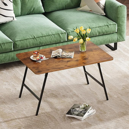 WLIVE Folding Coffee Table, Modern Portable Small Coffee Table with No Assembly Needed for Living Room, Home, Small Space, Rustic Brown