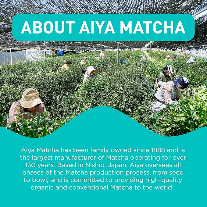 Aiya Japanese Sweetened Matcha Powder to Go Sticks - Ceremonial Grade, Vegan-Friendly, Gluten-Free - 8 Individually Packed Single-Serving Sticks for Freshness and Convenience