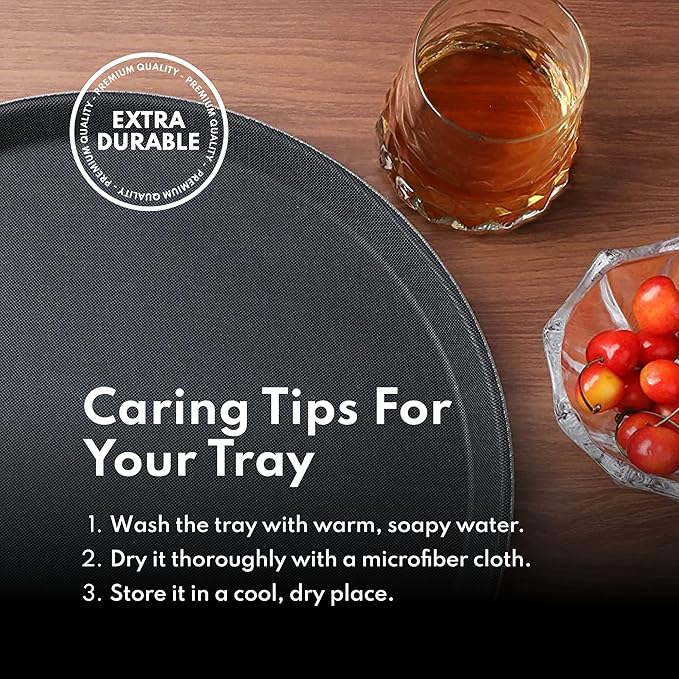New Star Foodservice Non-Slip Tray, Plastic, Rubber Lined, Round (Black, 14-Inch)