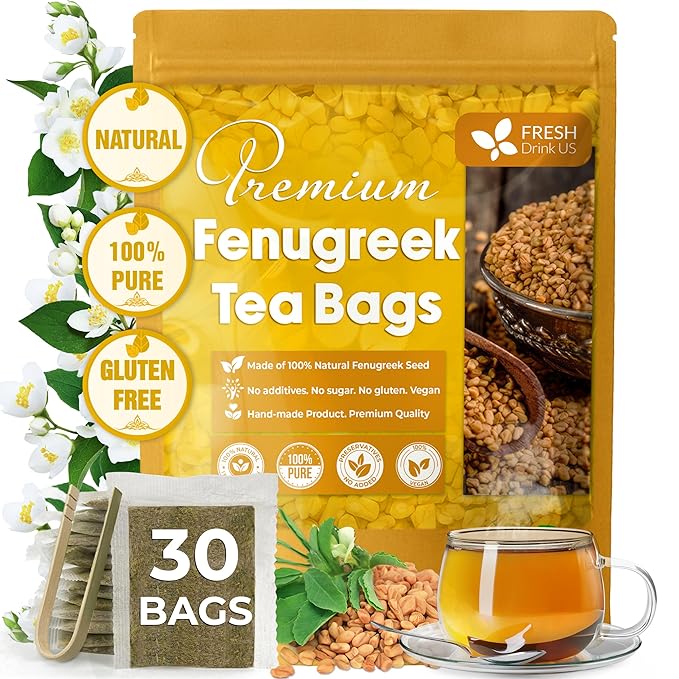 FreshDrinkUS, Premium 30 Fenugreek Tea Bags, 100% Natural & Pure from Fenugreek. Fenugreek Herbal Tea. Made with Natural Material Tea Bags. No Sugar, No Caffeine, No Gluten, Vegan.