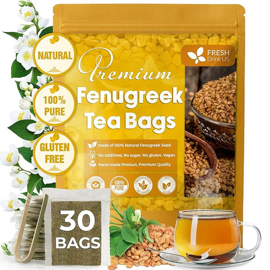 FreshDrinkUS, Premium 30 Fenugreek Tea Bags, 100% Natural & Pure from Fenugreek. Fenugreek Herbal Tea. Made with Natural Material Tea Bags. No Sugar, No Caffeine, No Gluten, Vegan.