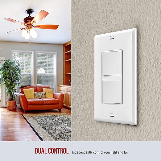 ENERLITES Double Paddle Rocker Decorator Switch, Clamp-Type Back Insert Wiring, Copper Wires Only, Single Pole, Residential/Commercial Grade, 15A 120-277VAC, 62834-W-N, White (New Model)