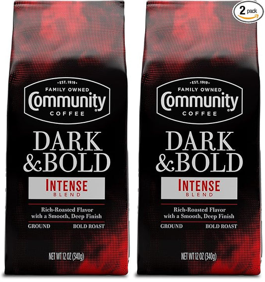 Community Coffee Dark & Bold Intense Blend, Dark Roast Ground Coffee, 12 Ounce Bag (Pack of 2)