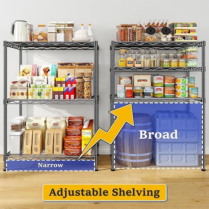3 Tier Metal Wire Storage Shelves,Adjustable Small Wire Shelving Unit,Utility Storage Rack for Kitchen,Bedroom,Laundry Room,Pantry & Office,17.7”Wx11.8”Dx35.4”H,Black