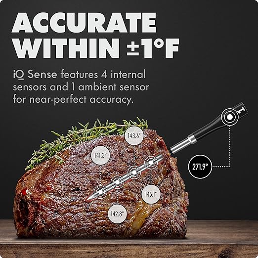 CHEF iQ Sense | Smart Wireless Meat Thermometer | Ultra-Thin Probe | WiFi Unlimited Range | 1000°F Heat Safe | 5 Sensors | BBQ, Grill, Oven, Smoker, Air Fryer | Gen3