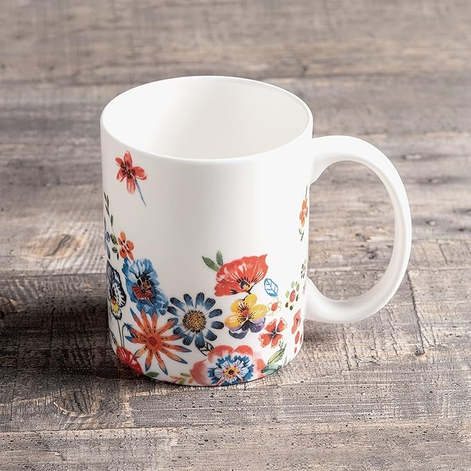 Maison d' Hermine Coffee Mug with Handles Fine Bone China Mugs Pack of One Tea Cups for Hot Beverages Cappuccino Latte Home Office Perfect for Gift (Happy Florals - High Summer Its Summer, 15 Ounce)
