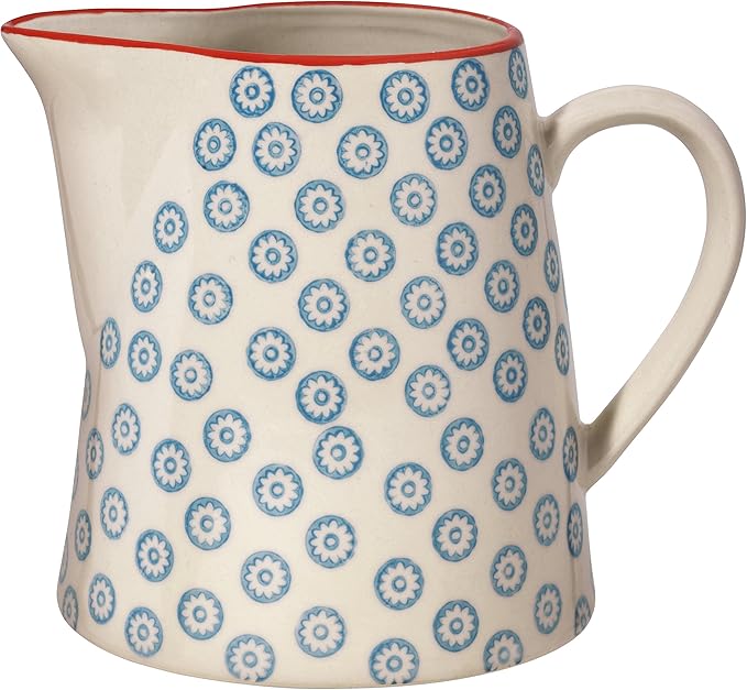 Bloomingville Ceramic Pitcher Emma - Jug for Water, Juice, Milk Dia 4.5'' H 5'', blue, Stoneware, content 24.5 fl oz