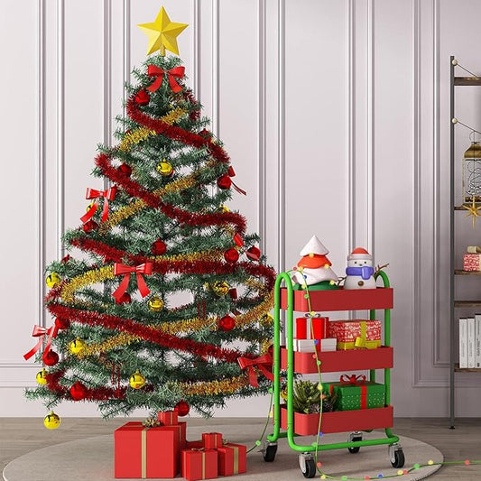 3-Tier Utility Rolling Cart,Kitchen Storage Carts with Wheels,Metal Rolling Cart for Office,Home,Kitchen,Garden（13.4"x18.1"x31"） Red+Green
