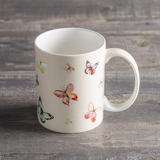 Maison d' Hermine Coffee Mug with Handles Fine Bone China Mugs Pack of One Tea Cups for Hot Beverages Cappuccino Latte Home Restaurant Office Perfect for Gift (Botanical Fresh - Butterflies, 15 Ounce)