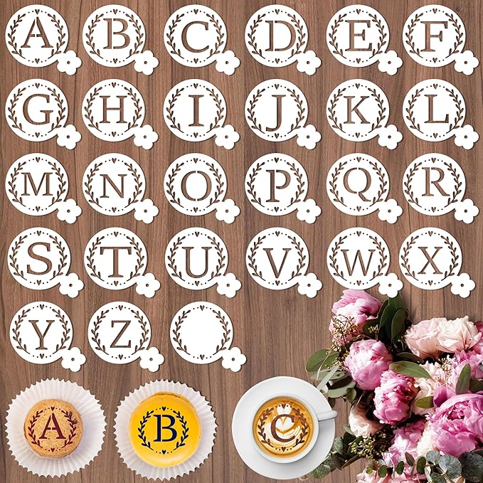 Keluna Coffee Latte Art Stencils - Alphabet Letters Baking Stencils for Coffee Sour Dough Bread Template Tools Cookie Cake Décor