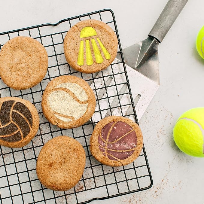 NAKLEO Coffee Stencils and Cookies Decoration 14Pcs 2.8”x2.8” and 4.3”x4.3”, Reusable Plastic Baking Templates, Sport Football Balls, Barista DIY Art Craft, Capuccino Latte Chocolate Cake Biscuit