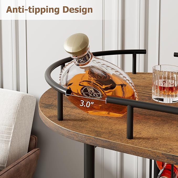 GarveeHome Black Bar Carts with 4-Tiers Storage Shelves，Mobile Bar Seving Carts On Wheels with Wine Rack and Glass Holder for Kitchen, Dining Room, Living Room-Black+Retro Brown